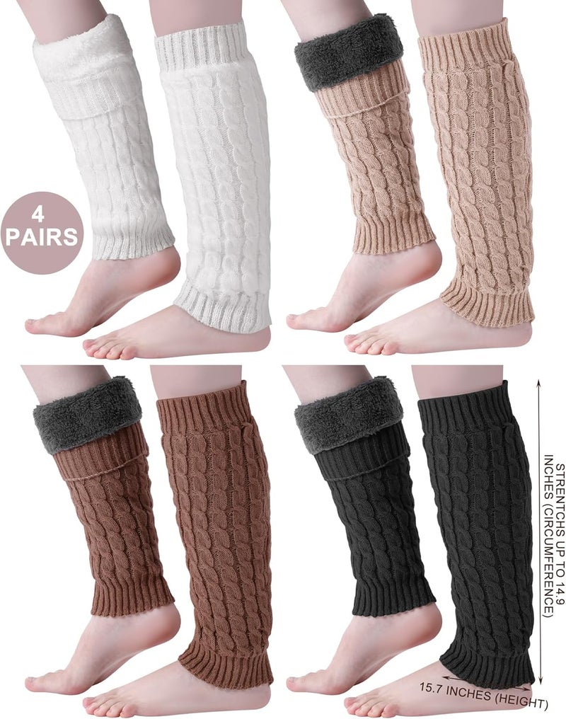 Chuarry 4 Pairs Women's Fleece Lined Leg Warmers Fuzzy Knit Double Layer Leg Warmer Long Boot Socks for Skating Daily Wear - Image 2